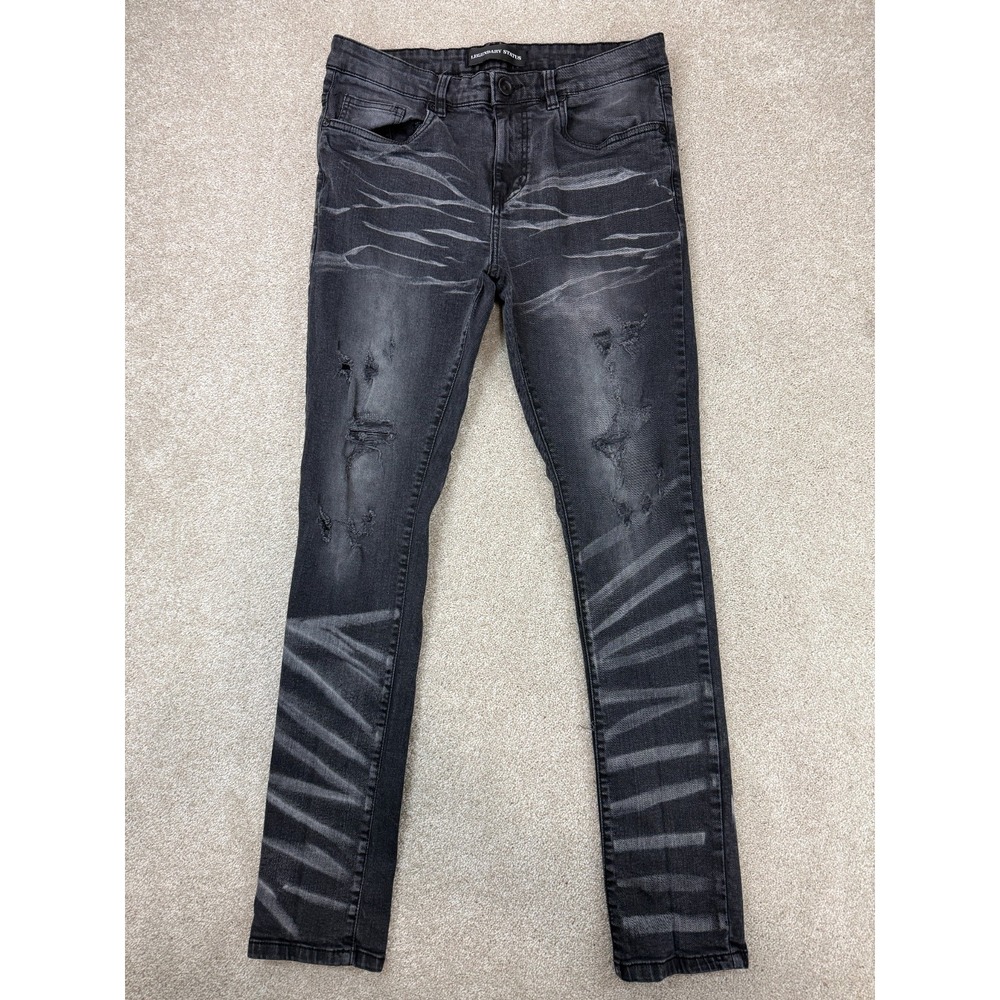 Legendary Status Boys Sz 20 Whiskered Moto Skinny Jeans Black Distressed Stretch